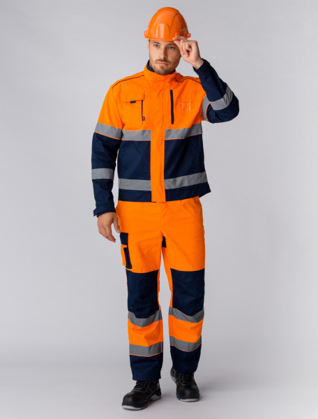 Костюм дорожник "Сигнал-1" брюки, оранжевый/т.синий (тк.Балтекс,210)